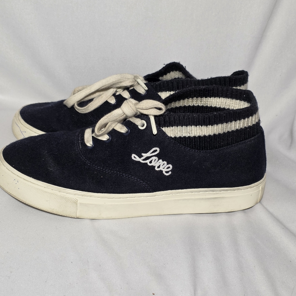 Tory Burch Sport "All Love" Navy and White Suede Mid‎ Top Sneakers Womens Size 9 - Picture 2 of 11